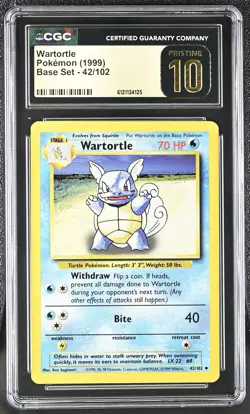 CGC 10 PRISTINE Wartortle 1999 Base Set 42/102 Pokemon Card - Image 1