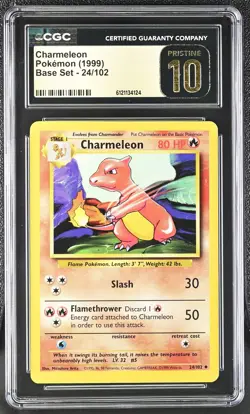CGC 10 PRISTINE Charmeleon 1999 Base Set 24/102 Pokemon Card - Image 1