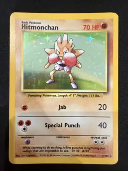 Hitmonchan 7/102 Shadowless Lightly Played Holo Rare Base Set Pokemon Card 1999 - Image 1