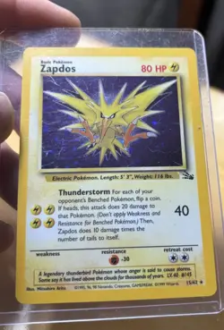 Pokemon TCG Zapdos Holo Rare Unlimited Card 15/62 Fossil - Image 1