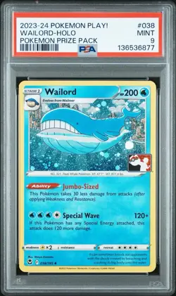 PSA 9 Wailord #038 Pokemon Play! Prize Pack Series Pokemon card POP 18 NEW CERT - Image 1
