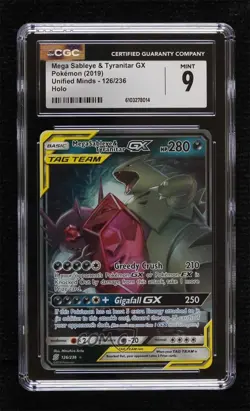 Mega Sableye & Tyranitar GX Pokemon Sun & Moon Unified Minds CGC 9 Mint - Image 1
