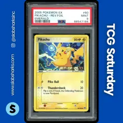 2005 POKEMON EX EMERALD #60/106 PIKACHU REVERSE HOLO STAMPED PSA 9 - Image 1