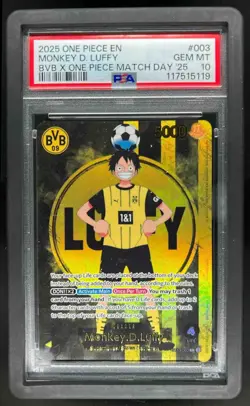 2025 One Piece EN Monkey D. Luffy BVB X Match Day '25 #003 PSA 10 Gem Mint - Image 1