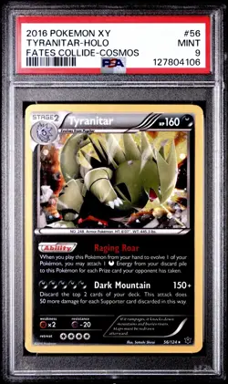 2016 Pokemon XY Tyranitar 56/124 Holo Cosmos Fates Collide MINT PSA 9 REGRADEU - Image 1
