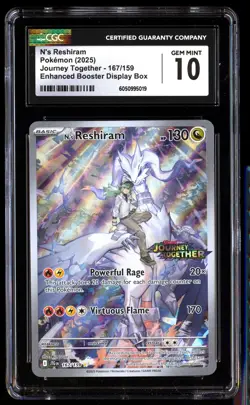 CGC 10 N's Reshiram 167/159 Pokemon Journey Together 2025 Enhanced Stamped - Image 1