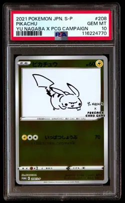 PSA 10 Pikachu 208/S-P Pokemon S Promo Japanese 2021 Yu Nagaba X Pcg Campaign - Image 1