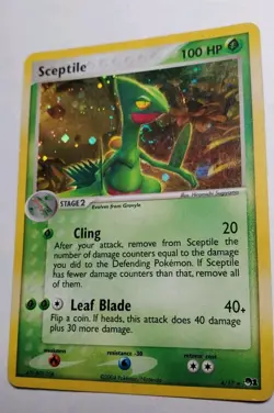 HOLOGRAPHIC 2004 Pokemon Sceptile POP SERIES 1 Rare 4/17 Damaged Vintage - Image 1