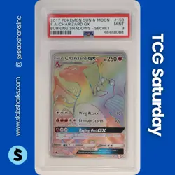 2017 POKEMON SUN & MOON BURNING SHADOWS #150/147 CHARIZARD GX RAINBOW RARE PSA 9 - Image 1