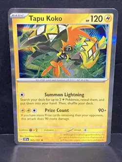 Tapu Koko Pokemon SV08 Surging Sparks Holo 065/191 Rare TCG Scarlet Violet - Image 1