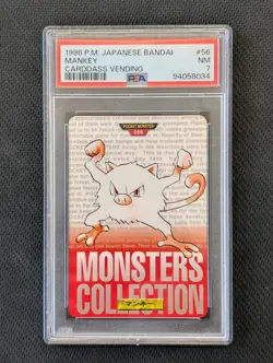 1996 Pokemon Bandai Cardass Vending #56 Mankey PSA 7 - Image 1