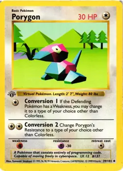 Pokemon TCG Porygon 1st Edition Shadowless Base Set 39/102 MP - Image 1