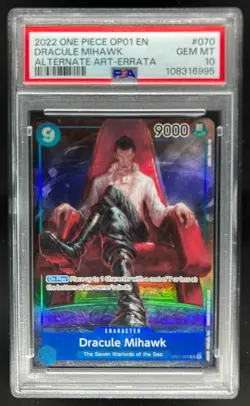 2022 One Piece Romance Dawn Dracule Mihawk Alternate Art #OP01-070 PSA 10 - Image 1