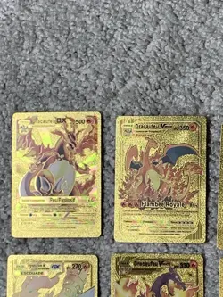 Set of 9 Charizard V,DX,GX,VMax French Gold Accents Foil Fan Art Cards LP - Image 2