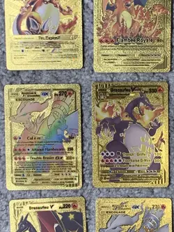 Set of 9 Charizard V,DX,GX,VMax French Gold Accents Foil Fan Art Cards LP - Image 4
