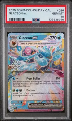 Glaceon ex 026 Pokemon Prismatic Evolutions Holiday Calendar PSA 10 GEM MT Card - Image 1