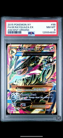 2015 POKEMON XY ANCIENT ORIGINS #98 FULL ART/M RAYQUAZA EX PSA 8 - Image 1