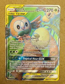 Pokemon Rowlet & Alolan Exeggutor GX 214/236 Ultra Rare Full Art Holo Tag Team - Image 1