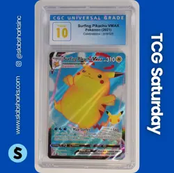 2021 POKEMON SWORD & SHIELD CELEBRATIONS #009/025 SURFING PIKACHU VMAX CGC 10 - Image 1