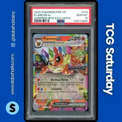 2025 POKEMON PRISMATIC EVOLUTIONS SUPRISE BOX #014/131 FLAREON EX STAMPED PSA 10 - Image 1