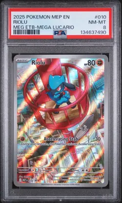 2025 POKEMON MEP EN-ME BLACK STAR PROMO #010 RIOLU PSA 8 - Image 1