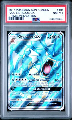 2017 POKEMON SUN & MOON CRIMSON INVASION #101 FULL ART/GYARADOS GX PSA 8 - Image 1