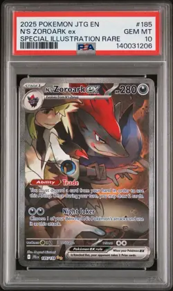 2025 POKEMON JTG SPECIAL ILLUSTRATION RARE #185 N'S ZOROARK EX PSA 10 - Image 1