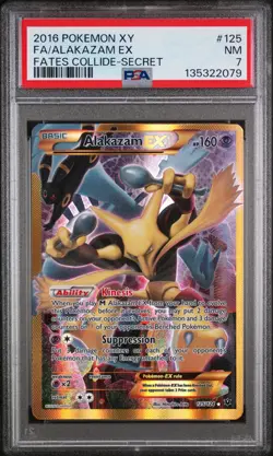2016 POKEMON XY FATES COLLIDE SECRET #125 FULL ART/ALAKAZAM EX PSA 7 - Image 1