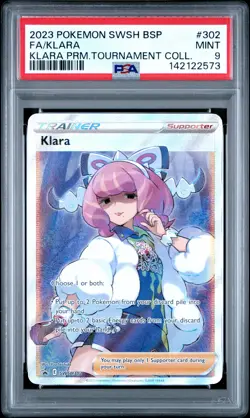 2023 POKEMON SWSH BLACK STAR PROMO #302 FULL ART/KLARA PSA 9 - Image 1