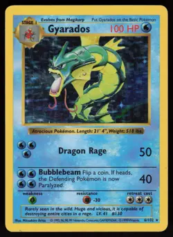 Gyarados 6/102 Shadowless Holo Rare Base Set Pokemon - Image 1