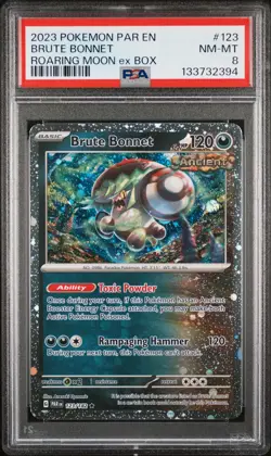 2023 POKEMON PAR EN-PARADOX RIFT ROARING MOON EX BOX #123 BRUTE BONNET PSA 8 - Image 1