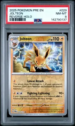 2025 POKEMON PRE EN-PRISMATIC EVOLUTIONS REVERSE HOLO #029 JOLTEON PSA 8 - Image 1