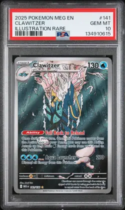 2025 POKEMON MEG EN-MEGA EVOLUTION ILLUSTRATION RARE #141 CLAWITZER PSA 10 - Image 1