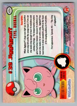 1999 TOPPS TV POKEMON CARDS 1ST PRINTING- BLUE TOPPS LOGO JIGGYPUFF #39 - Image 2