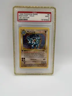 1999 POKEMON BASE SET 1ST EDITION-SHADOWLESS MACHAMP-HOLO PSA 9 (Old Label) - Image 1