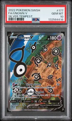 2022 POKEMON SWORD & SHIELD SILVER TEMPEST #177 FULL ART/UNOWN V PSA 10 - Image 1