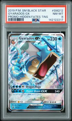 2019 POKEMON SM BLACK STAR PROMO HIDDEN FATES TINS #SM212 GYARADOS GX PSA 8 - Image 1