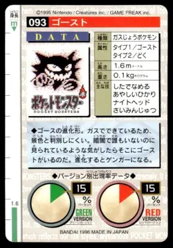 Haunter NO. 093 Red Bandai Carddass Series 1-2 R Pokemon Japanese ~ LP - Image 2
