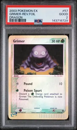 2003 POKEMON EX DRAGON #57 GRIMER-REVERSE FOIL PSA 2 - Image 1