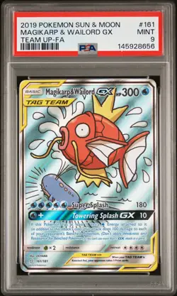 2019 POKEMON SUN & MOON TEAM UP #161 FULL ART/MAGIKARP & WAILORD GX PSA 9 - Image 1