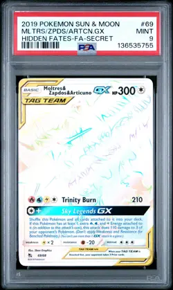 2019 POKEMON SM HIDDEN FATES #69 FULL ART/MOLTRES & ZAPDOS & ARTICUNO GX PSA 9 - Image 1