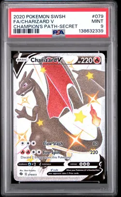2020 POKEMON SWORD & SHIELD CHAMPION'S PATH SECRET #079 FA/CHARIZARD V PSA 9 - Image 1