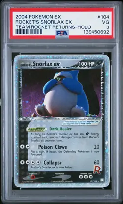 2004 POKEMON EX TEAM ROCKET RETURNS #104 ROCKET'S SNORLAX EX-HOLO PSA 3 - Image 1