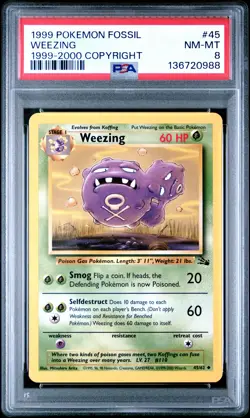 1999 POKEMON FOSSIL 1999-2000 COPYRIGHT #45 WEEZING PSA 8 - Image 1