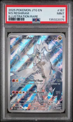 2025 POKEMON JTG EN-JOURNEY TOGETHER ILLUSTRATION RARE #167 N'S RESHIRAM PSA 9 - Image 1