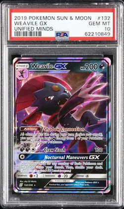 2019 POKEMON SUN & MOON UNIFIED MINDS #132 WEAVILE GX PSA 10 - Image 1