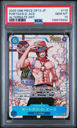 2025 ONE PIECE JPN OP13-CARRYING ON HIS WILL ALTERNATE ART PORTGAS D. ACE PSA 10 - Image 1
