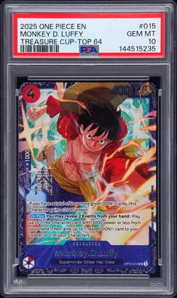 2025 ONE PIECE PROMOS TREASURE CUP-TOP 64 #015 MONKEY D. LUFFY PSA 10 - Image 1