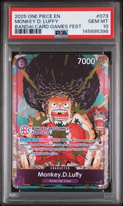 2025 ONE PIECE PROMOS BANDAI CARD GAMES FEST #073 MONKEY D. LUFFY PSA 10 - Image 1