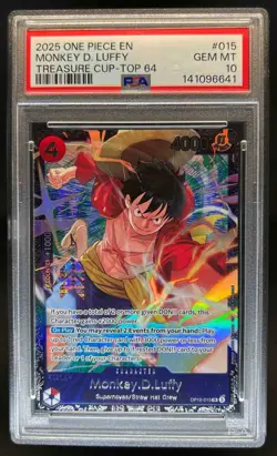 2025 One Piece Monkey D Luffy Treasure Cup Top 64 Super Rare #OP12-015 PSA 10 - Image 1